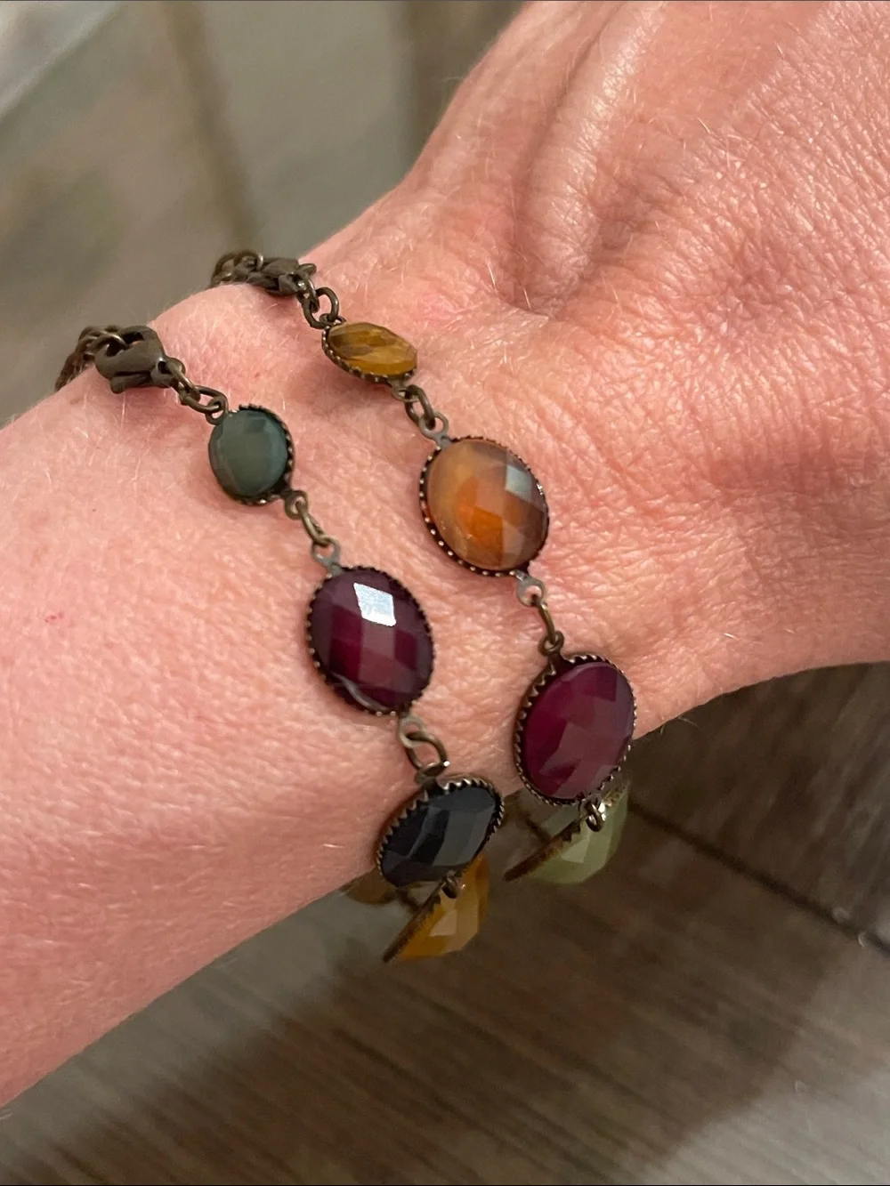 Vintage Set of Two Multi-color Faceted Oval Stone Bracelets